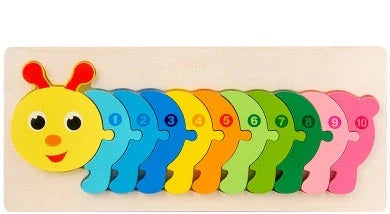 Wooden animal number puzzle for children, educational toy with vibrant colours