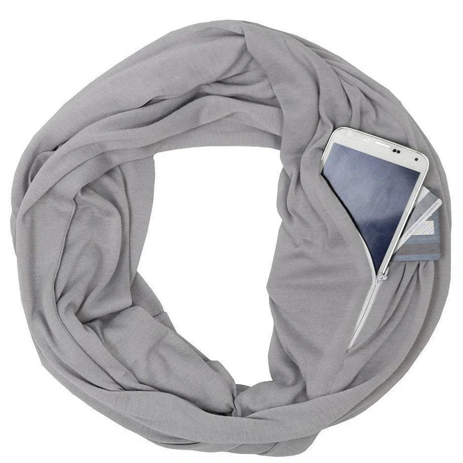 Solid colour pocket scarf with zippered pocket in various colours