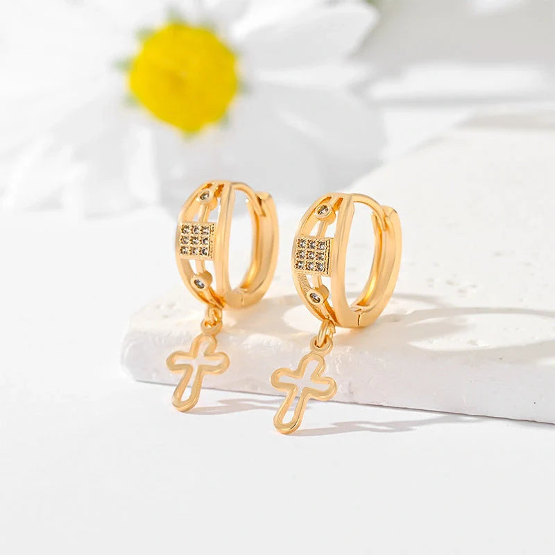 Gold-plated cross earrings in various colours for women