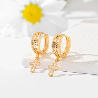 Gold-plated cross earrings in various colours for women