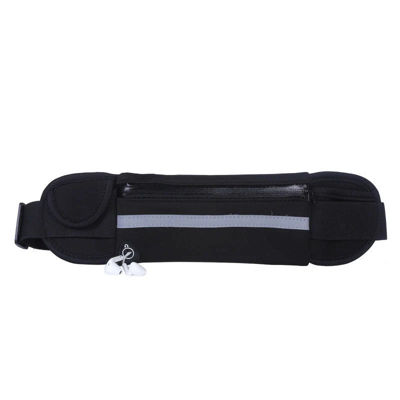 Slim nylon fitness waist bag with zipper pocket for secure storage during sports