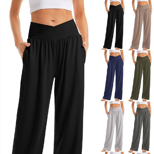 Women's Cross-Waist Yoga Trousers in various colours for comfort and style