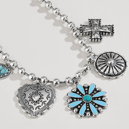 Personalised Turquoise Wax Rope Necklace with Embossed Vintage Cross pendant