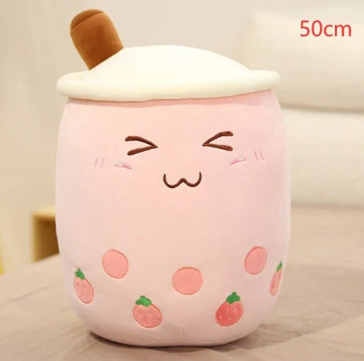 Strawberry Milk Tea Plush Boba Toy Pillow in various colours and sizes