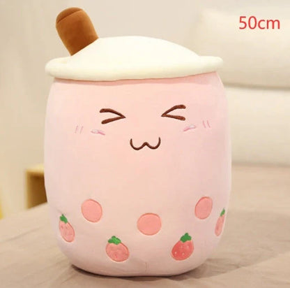 Strawberry Milk Tea Plush Boba Toy Pillow in various colours and sizes