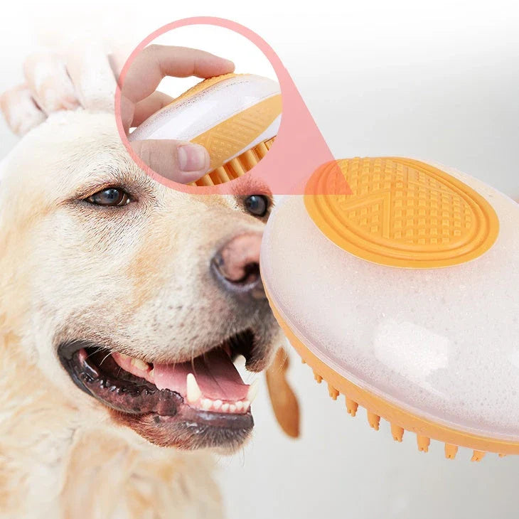 Premium pet grooming brush with soft silicone bristles for bathing and massaging dogs and cats