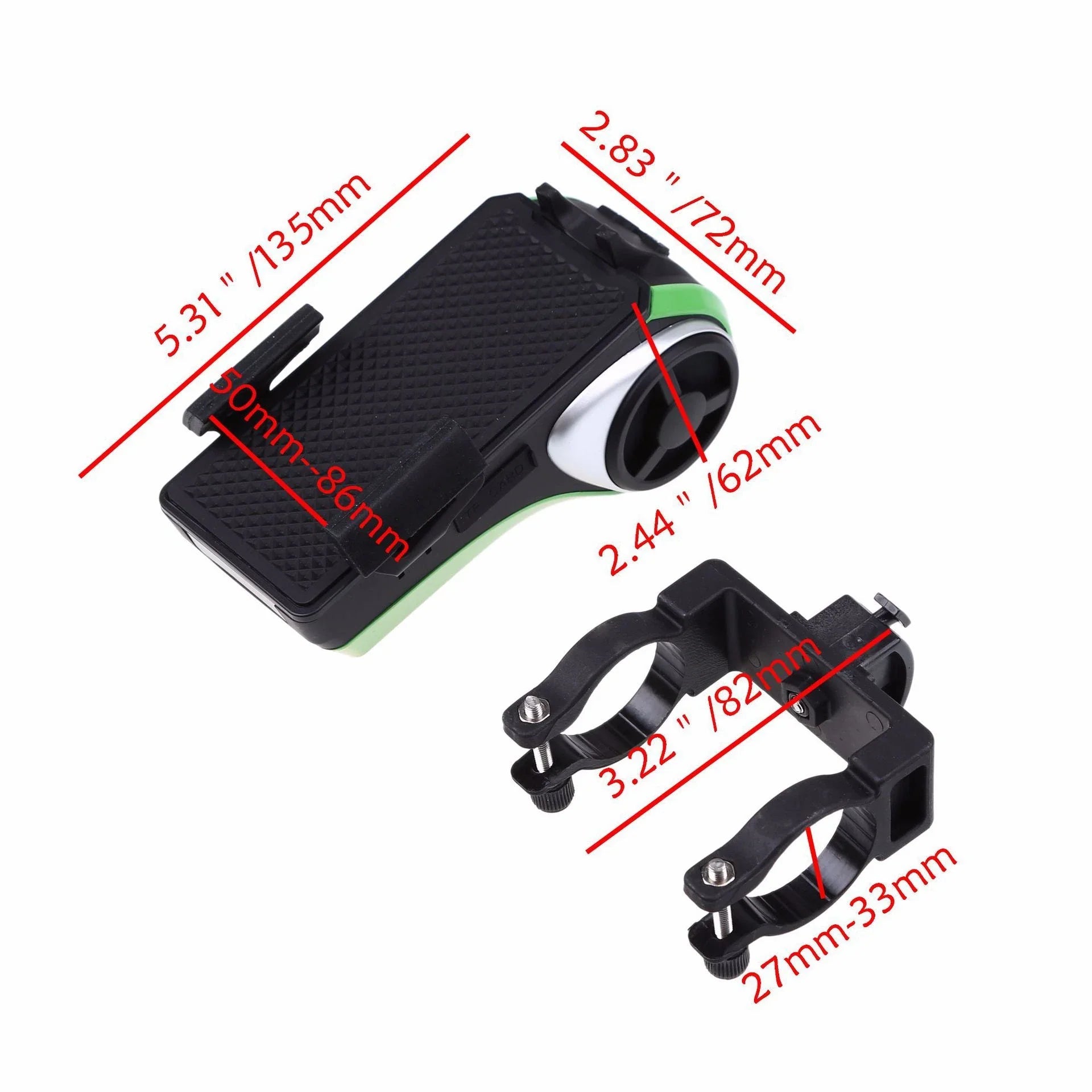 Versatile bicycle accessory with Bluetooth audio, LED lighting, power bank, phone holder, and ring bell