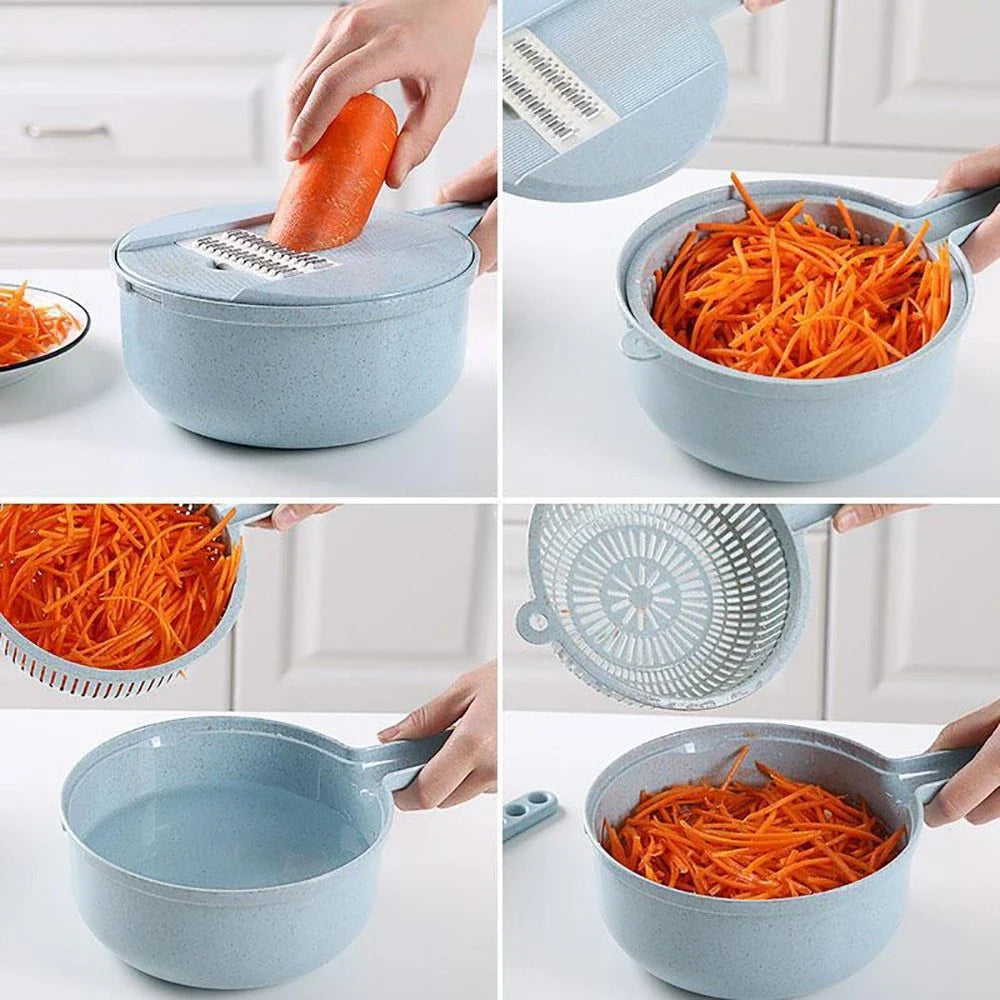 8-in-1 Mandoline Slicer with Interchangeable Blades for Slicing, Dicing, and Grating Vegetables and Ingredients