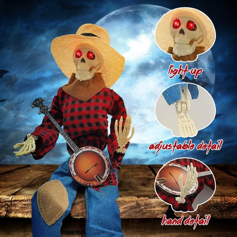 Luminous skeleton figure holding a glowing guitar, creating a captivating Halloween decoration