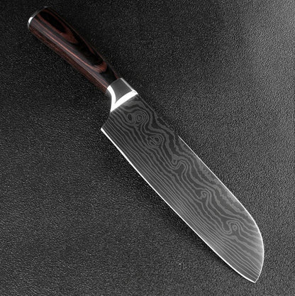 Premium 8-Piece Damascus Steel Kitchen Knife Set with Razor-Sharp Blades and Ergonomic Wooden Handles