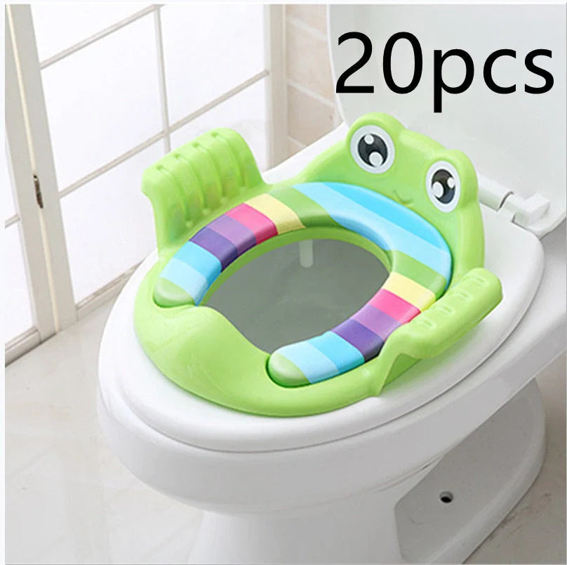 Adjustable non-slip baby toilet seat in Pink, Sky Blue, and Green for safe potty training