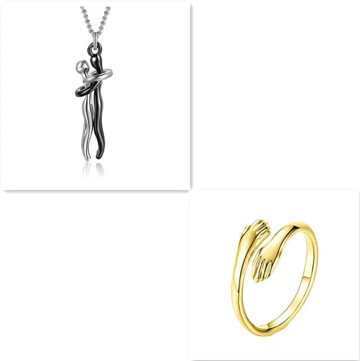 Stylish brass hugging couple necklace with minimalist design - a thoughtful Valentine's Day gift