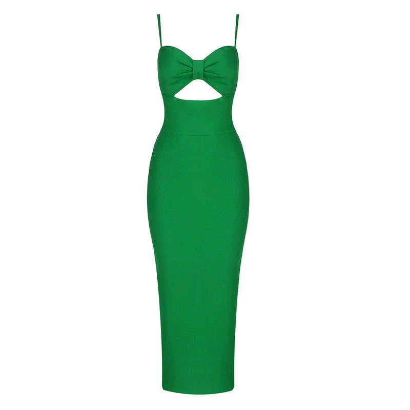 Elegant halter neck bandage dress in various colours with a unique hollow waist design