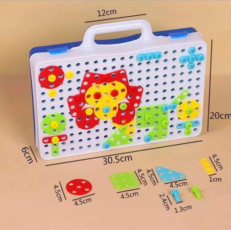 Educational building kit with safe plastic power drill for children aged 3+