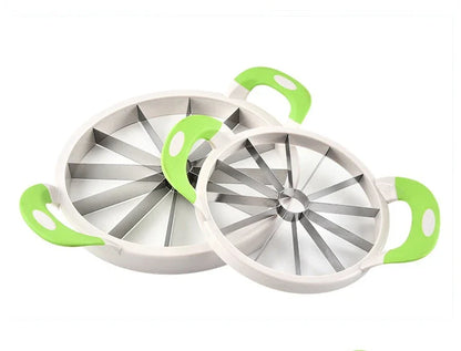 Premium stainless steel watermelon slicer with ergonomic non-slip handles for easy, precise fruit preparation