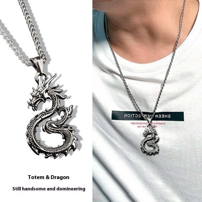 Stylish dragon sword pendant necklace with paved black colour and large hemp flowers chain, a premium accessory for men and boys