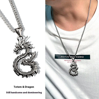 Stylish dragon sword pendant necklace with paved black colour and large hemp flowers chain, a premium accessory for men and boys