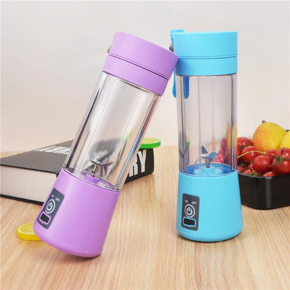 Portable USB-powered citrus juicer with stainless steel blades and durable plastic housing in various vibrant colours