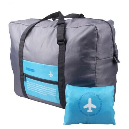 Foldable nylon travel holdall in various colours, including black, orange, green, and red
