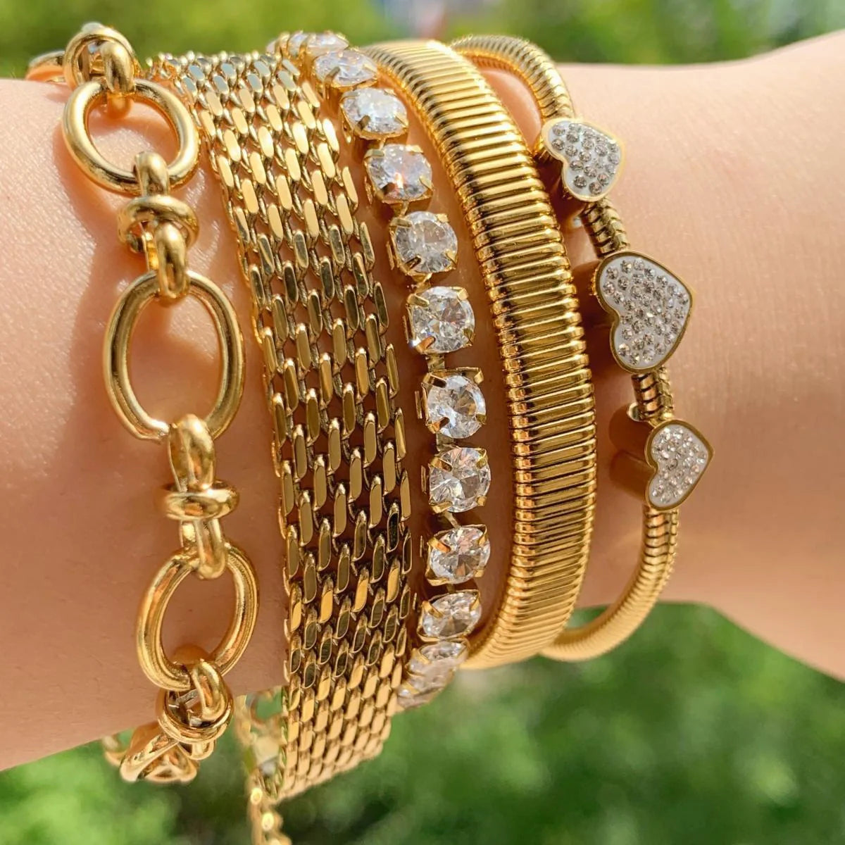 Retro silver crystal heart-shaped women's adjustable bracelet set