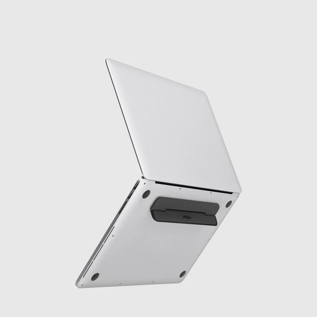 Portable folding laptop stand in black with 8° tilt angle for ergonomic comfort