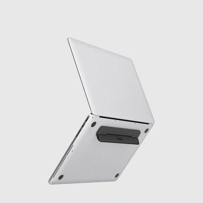 Portable folding laptop stand in black with 8° tilt angle for ergonomic comfort