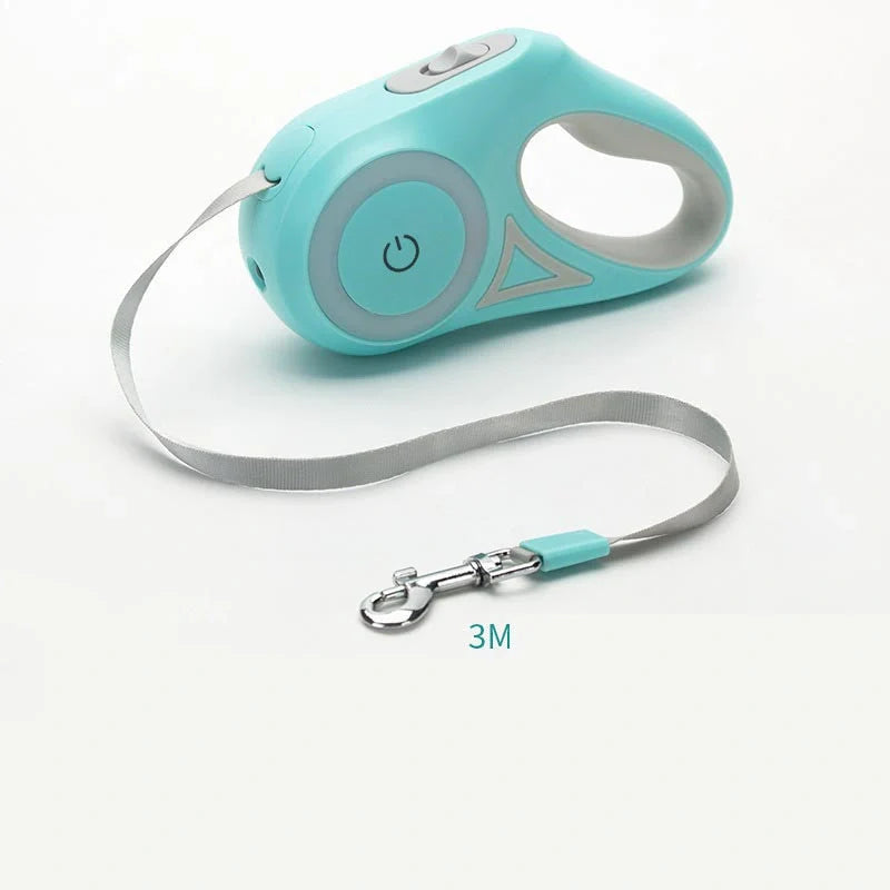 Retractable dog leash with automatic brake system in dream purple, sunshine orange, and mint green