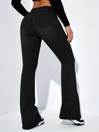 Women's high waist flared jeans in stretch cotton, available in navy and light blue