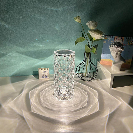 Elegant crystal bedside lamp with touch-sensitive controls and 16 color RGB lighting options