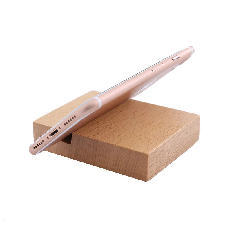 Custom beech wood lazy phone holder with personal lettering for desk organisation