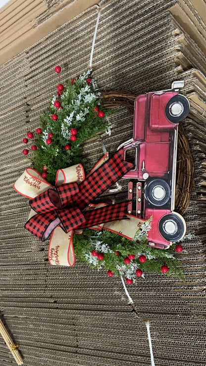 Wooden Christmas red truck garland with pumpkin design for festive holiday decor