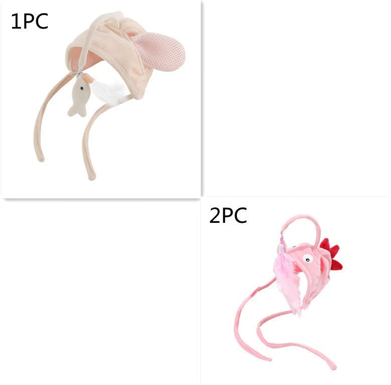Adjustable head wearing feather funny cat stick toy for indoor play