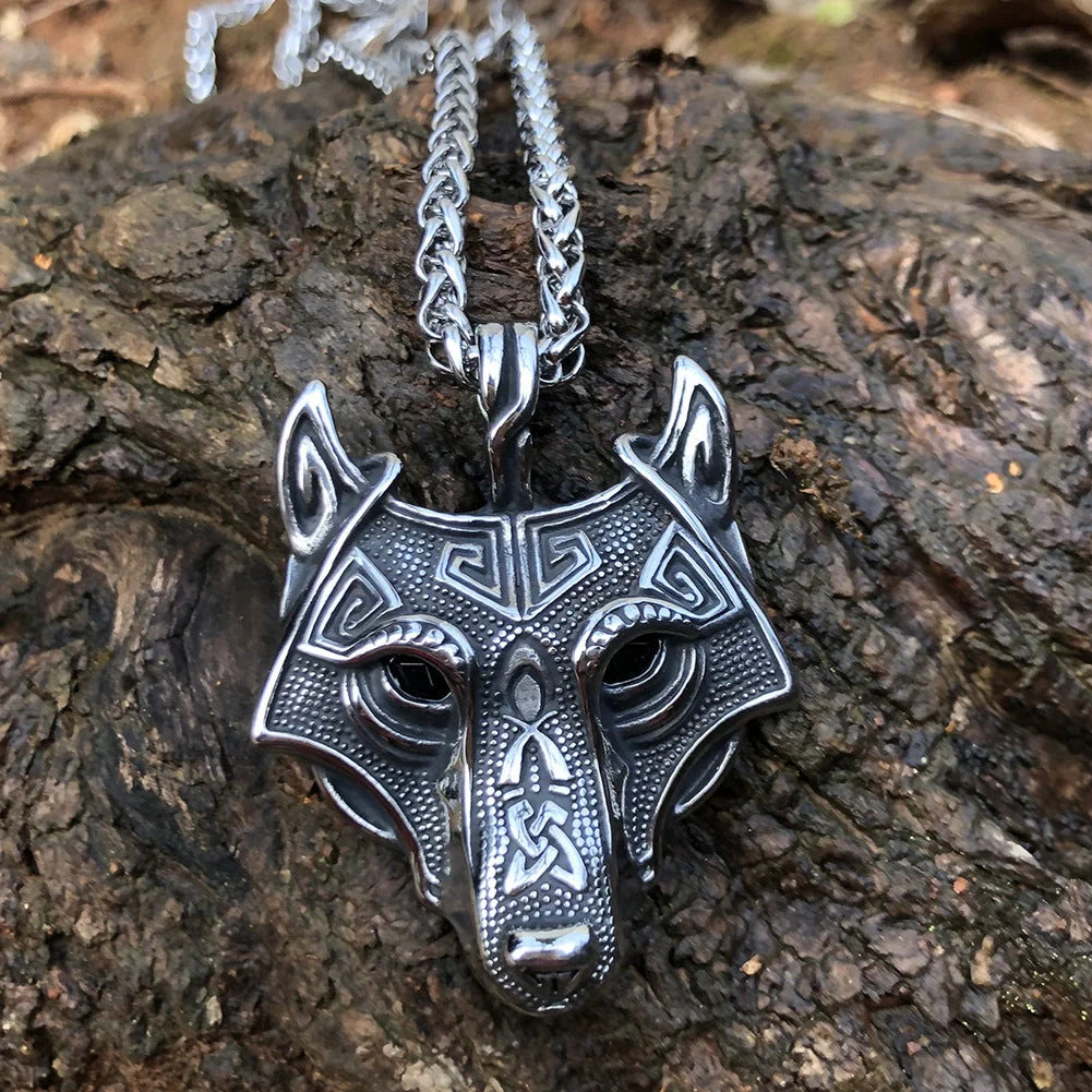 Legendary Norse Grey Wolf Head Silver Pendant Necklace, a captivating accessory crafted from premium titanium steel