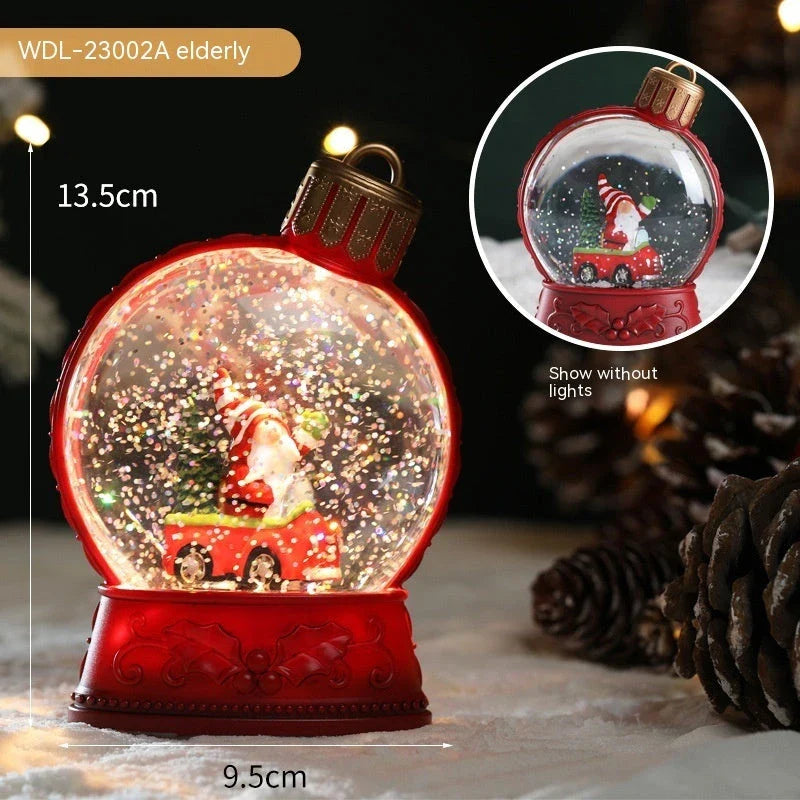 Luminous Christmas decoration with flame-like LED lighting, available in various festive designs including an old man, snowman, children's tree, and angel figure