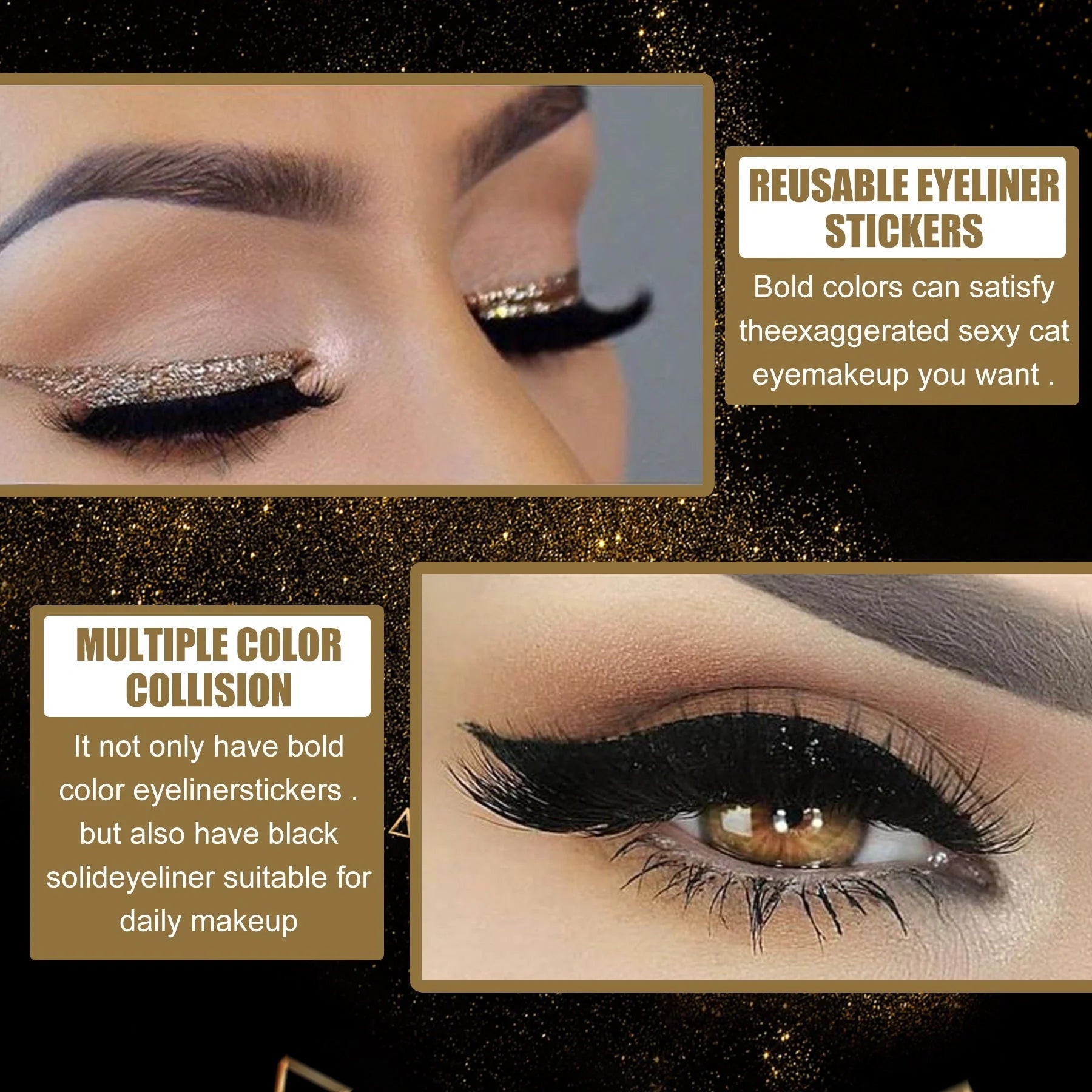 Glitter eyeliner stick and false eyelash set in various colours for eye makeup enhancement