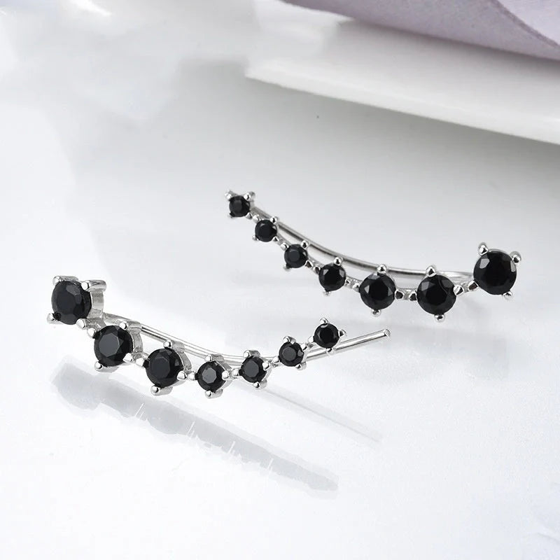 Elegant black zircon round drop earrings for women, perfect for any occasion.