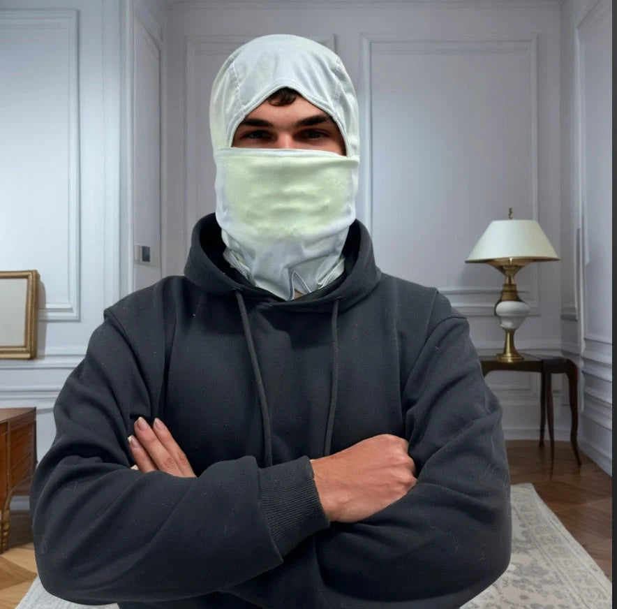 Head Cover And Face Mask with colour-changing feature in various lighting conditions