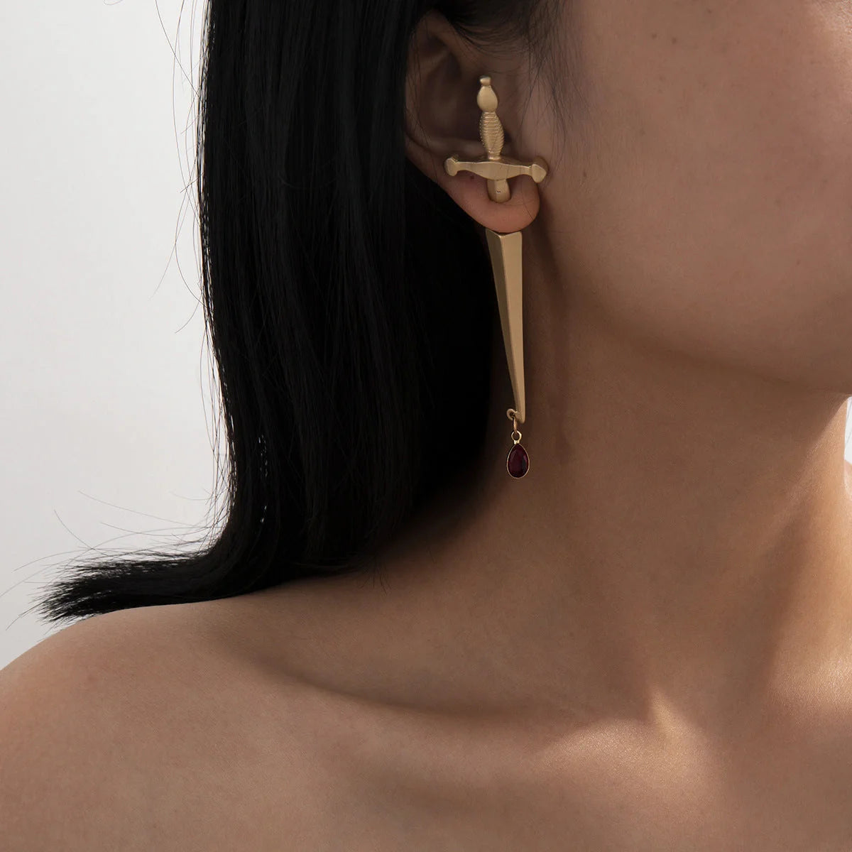 Hip Hop Red Water Drop Cross Earrings in gold and silver, alloy construction with electroplating
