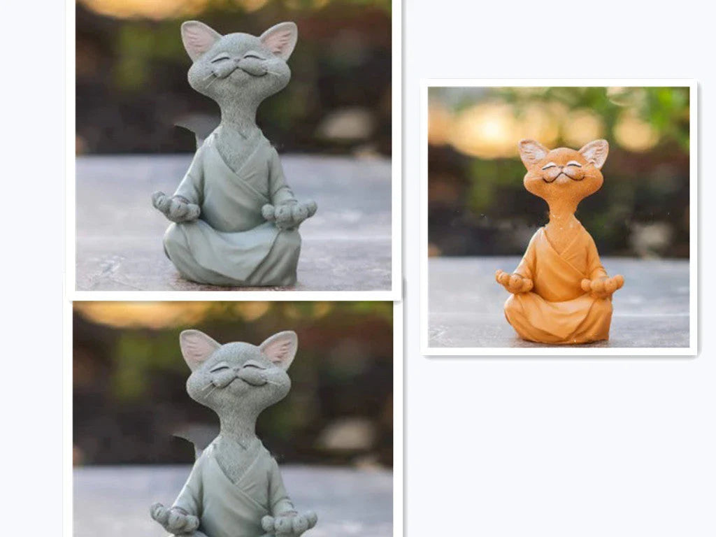 Captivating Black Buddha Cat Figurine crafted from premium resin, perfect for meditation spaces, yoga studios, and home decor