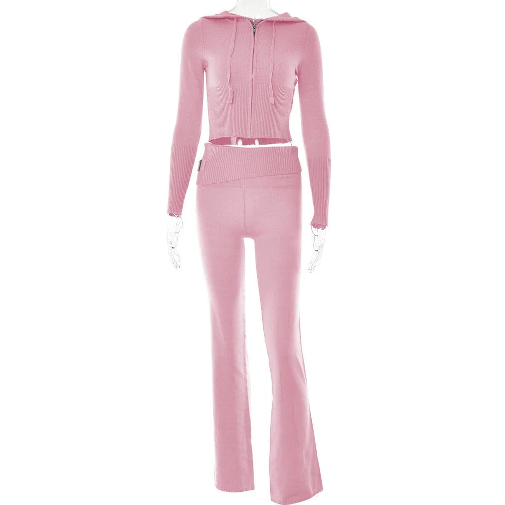 Stylish hoodie suit set with cozy hoodie and high-waisted pants in various colors