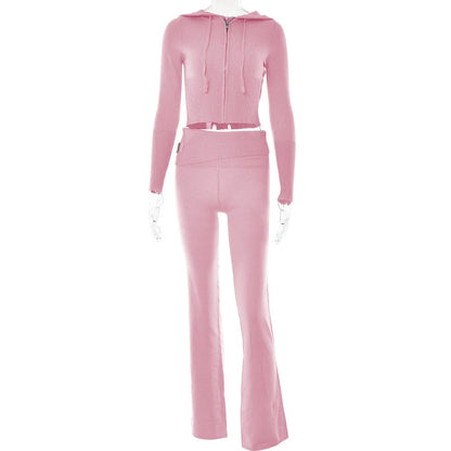 Stylish hoodie suit set with cozy hoodie and high-waisted pants in various colors
