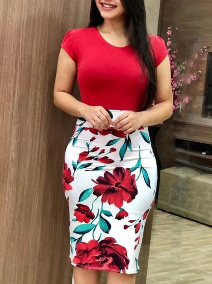 Elegant Printed Office Midi Pencil Dress for Women in various colours and sizes
