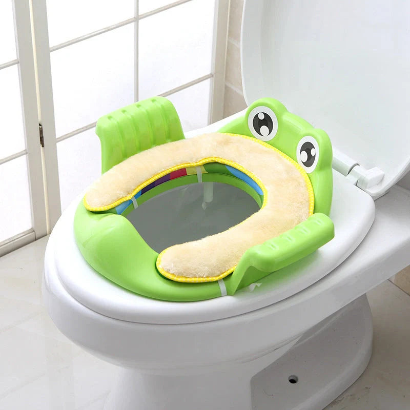 Adjustable non-slip baby toilet seat in Pink, Sky Blue, and Green for safe potty training