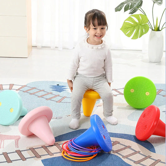 Children's balance training sensory toy with throwing rings in bright colours