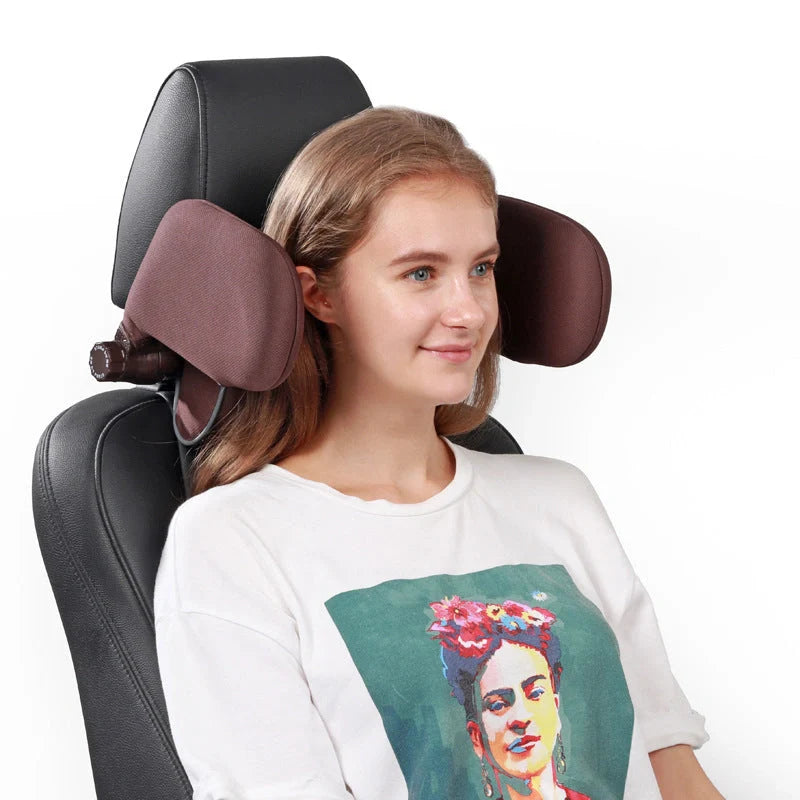 Adjustable car seat headrest pillow with memory foam for neck support during travel