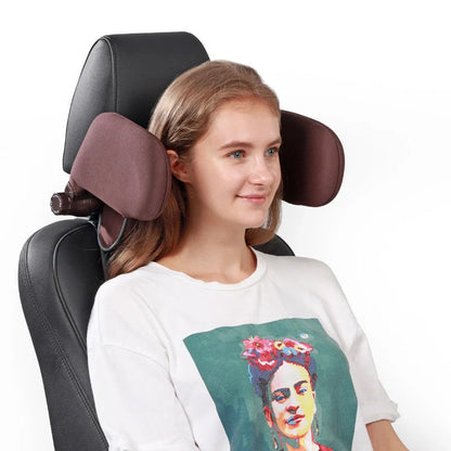 Adjustable car seat headrest pillow with memory foam for neck support during travel