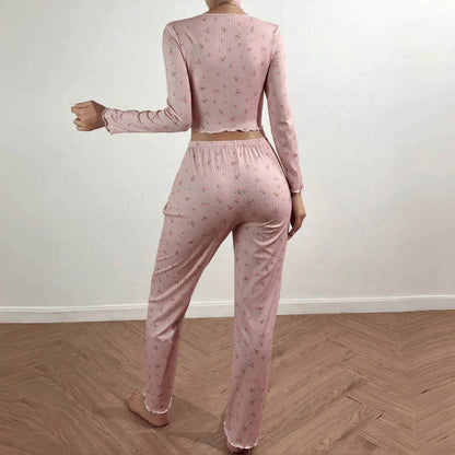 Stylish European two-piece lounge set with floral print for women