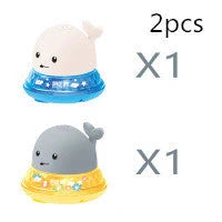 Electric induction whale spray toy for baby bath time with automatic water spray and lights