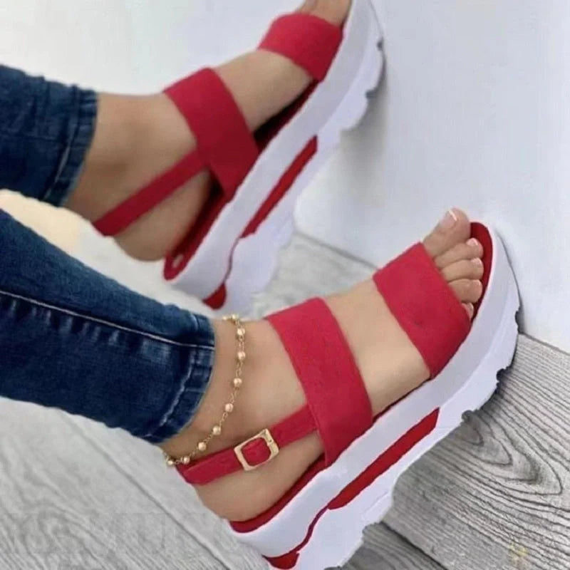 Women's casual buckle platform sandals in PU with fish mouth design