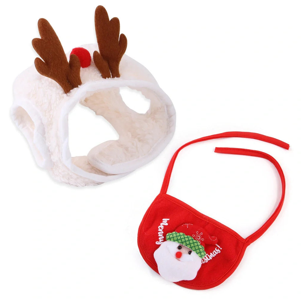 Christmas pet costume in velvet with antlers and bib for winter warmth